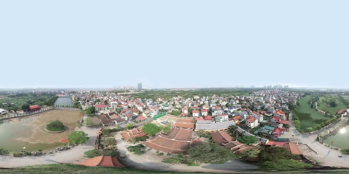 Cảnh quan di tích Chùa Cự Đà (Khoan Tế) nhìn từ trên cao