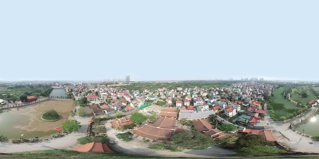 Cảnh quan di tích Chùa Cự Đà (Khoan Tế) nhìn từ trên cao