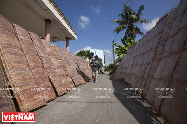 Bánh tráng xong được mang đi phơi nắng