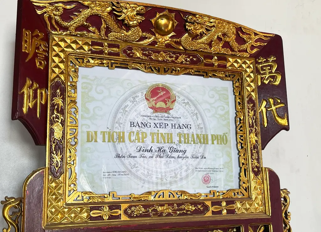 Bằng công nhận di tích của đình Hạ Giang