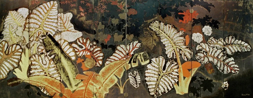 Mặt tranh "Phong cảnh" trên tấm bình phong sơn mài "Thiếu nữ và phong cảnh"
