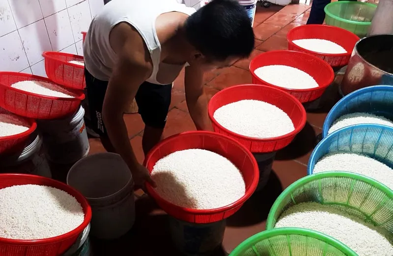 Gạo thường được ngâm khoảng 6 - 8 tiếng trước khi nấu xôi để đảm bảo độ mềm và dẻo