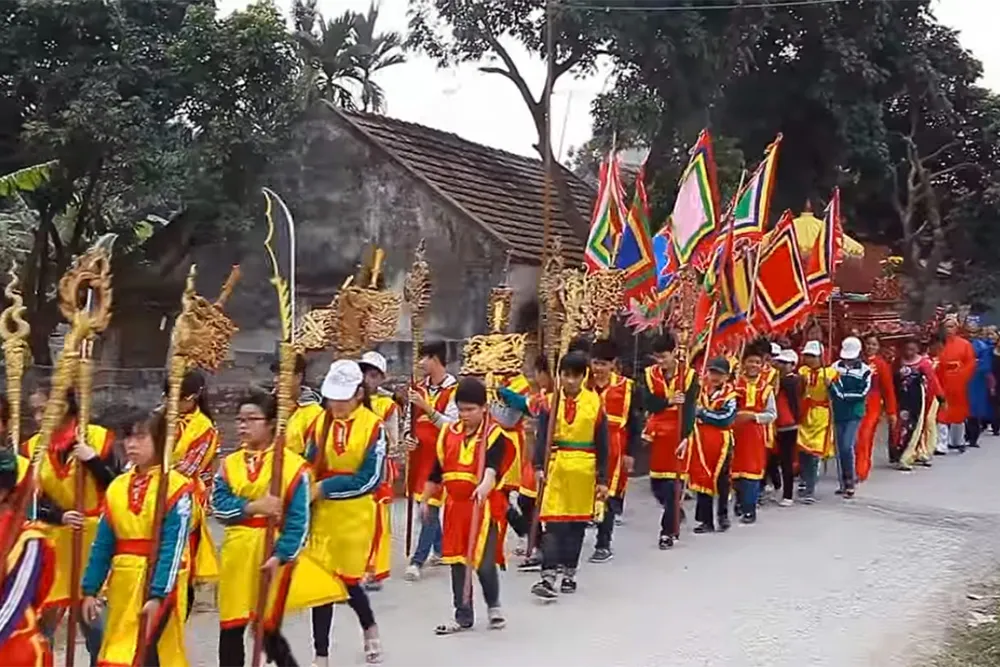 Đoàn rước tại Hội làng Lê Xá