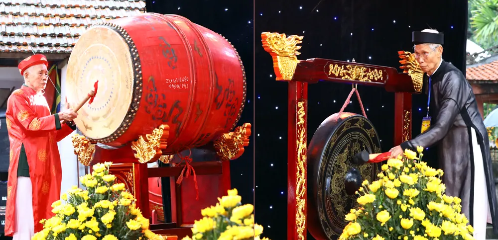 Các cụ cao niên đánh trống, thỉnh chiêng tại Lễ hội Y Sơn