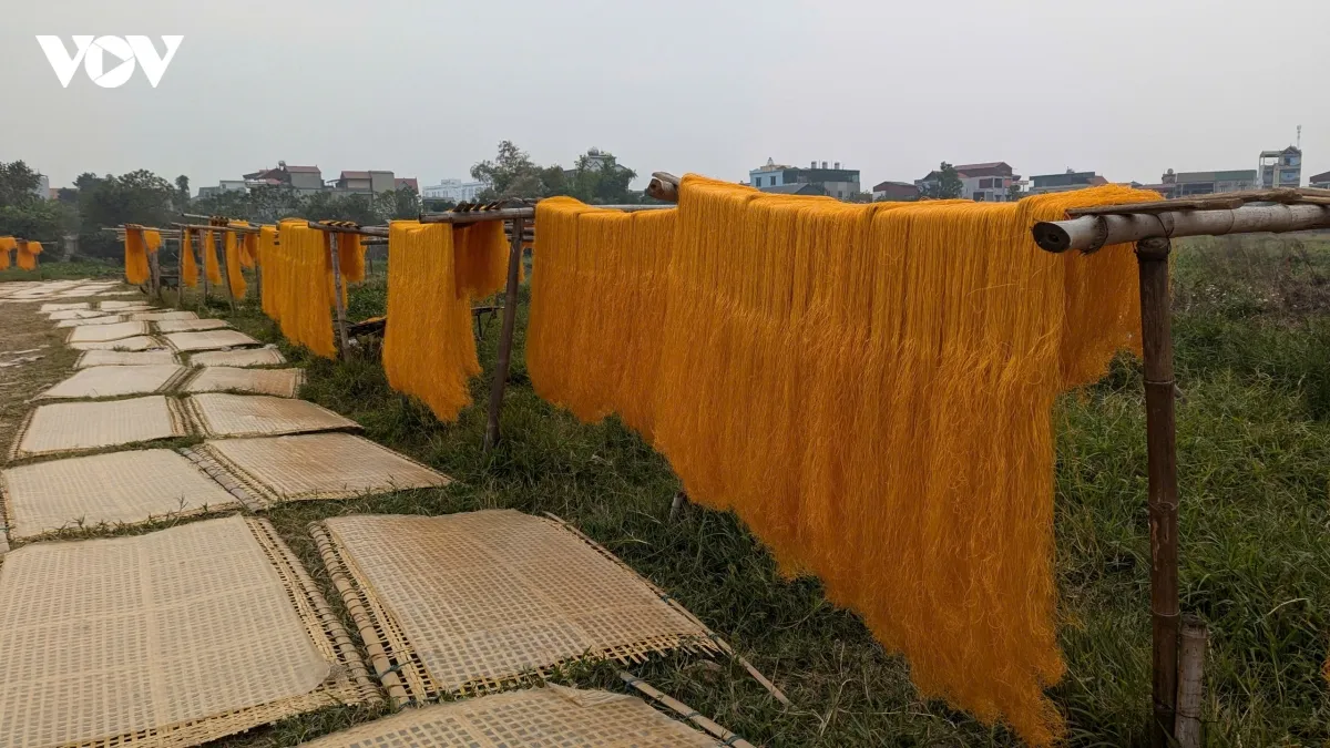 Công đoạn phơi miến của làng Phú Diễn