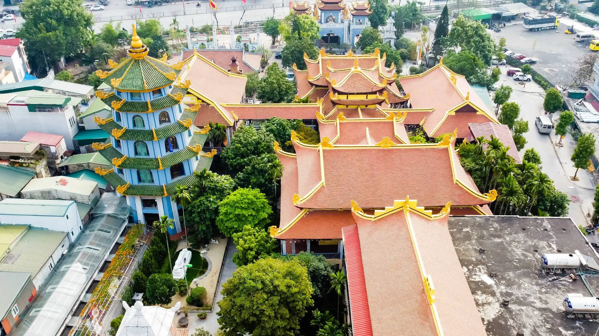 Cảnh quan di tích Chùa Tứ Kỳ nhìn từ trên cao