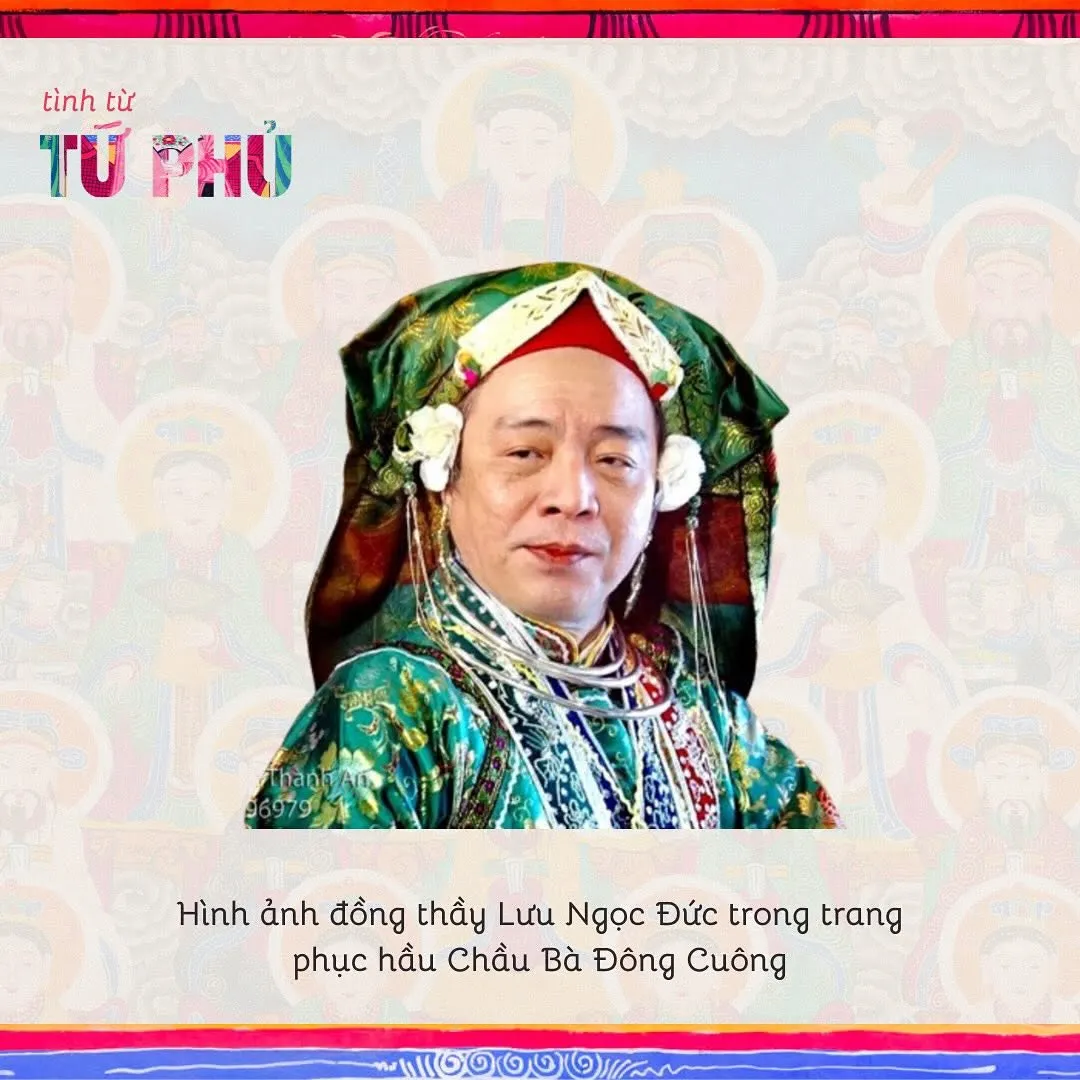 Hình ảnh thầy đồng Lưu Ngọc Đức trong trang phục hầu Chầu Bà Đông Cuông