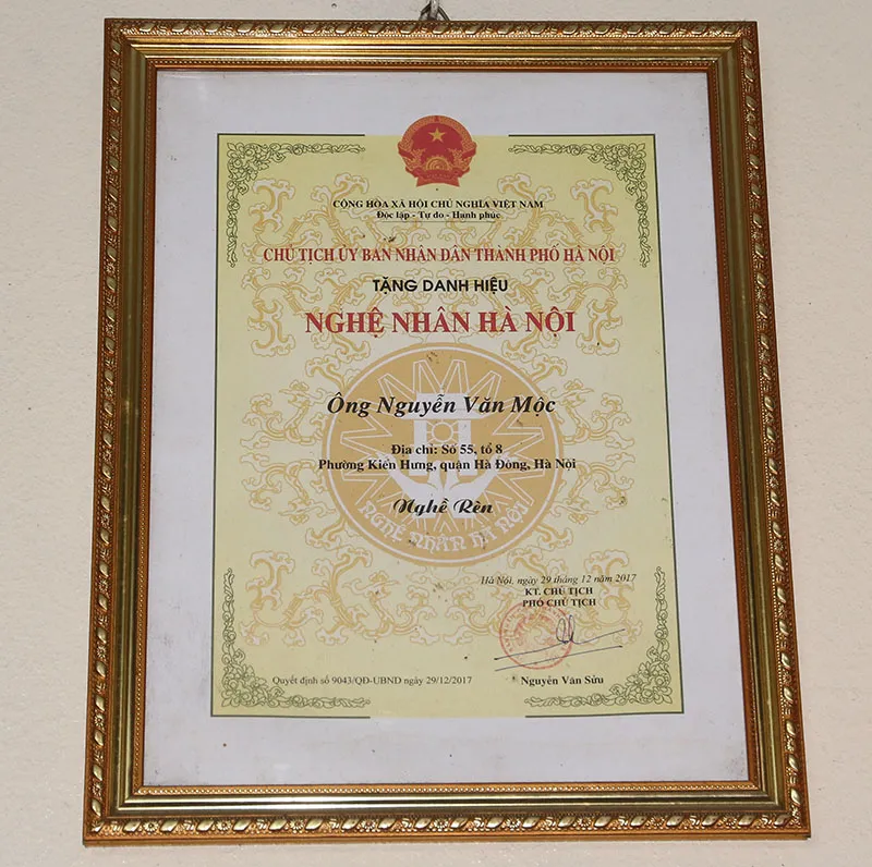 Danh hiệu nghệ nhân của ông Nguyễn Văn Mộc