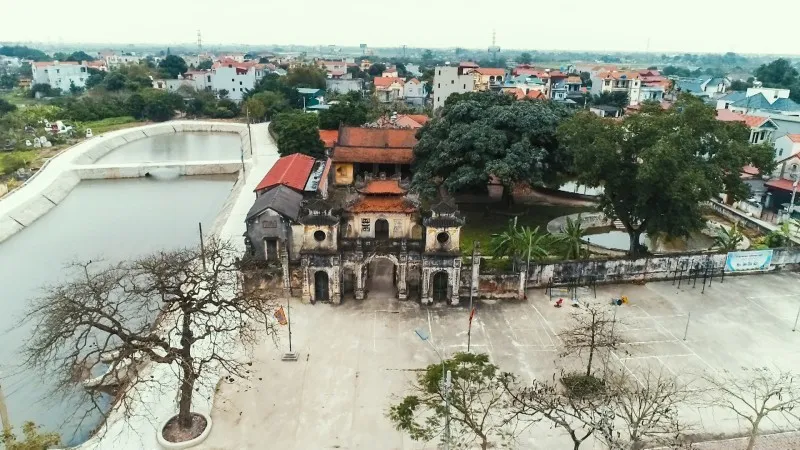 Không gian cảnh quan di tích Đình Đào Xá (Đình Tây) nhìn từ trên cao