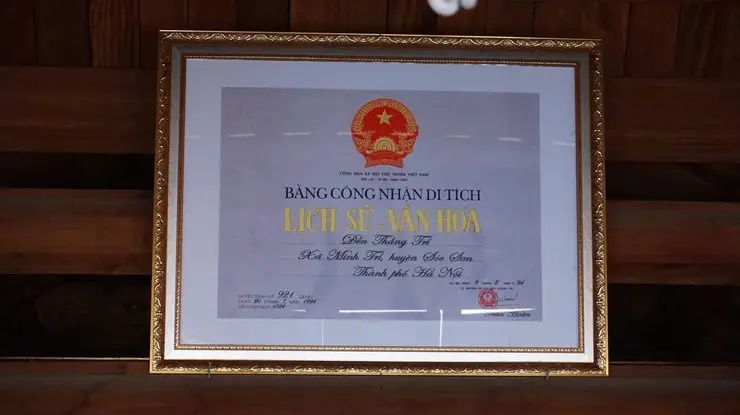 Bằng công nhận di tích Đền Thắng Trí